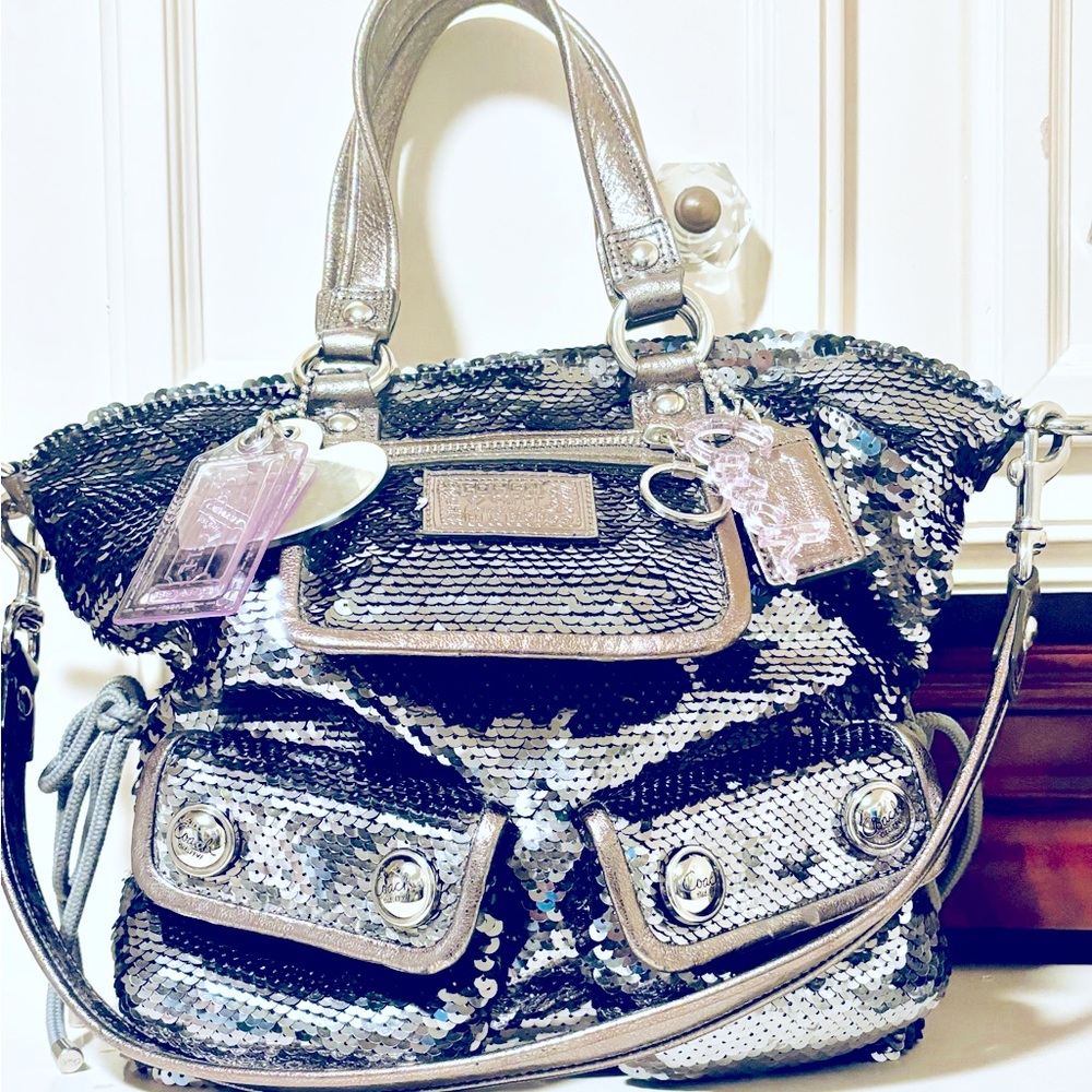 Like NEW Coach Sequin Poppy Tote in Gunmetal